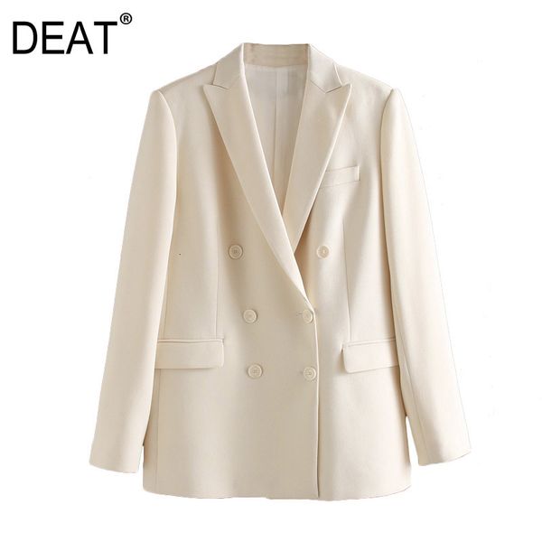 

[deat] Out of Temper White Long Sleeve Double Breasted V-neck Female Blazer New 2021 Spring Fashion 13c18 Oflr, White;black