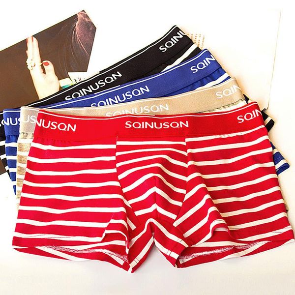 

underpants mens personality boxer underwear men cotton male panties casual stripe shorts man breathable boxers briefs, Black;white