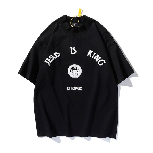 

2021 new kanye west 3d foam card high collar oversize t-shirt and female streetwear sleeve casual short skirt jqpw, White;black
