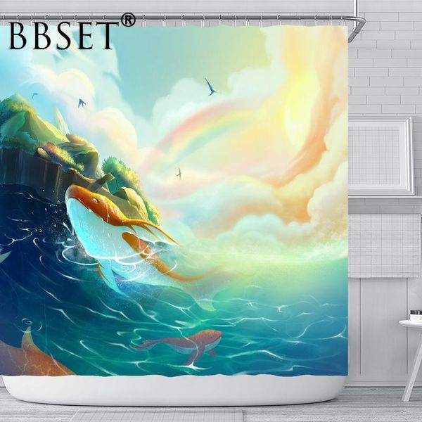 

shower curtains cartoon whale curtain red in the sea pattern waterproof multi-size douchegordijn bathroom decor with 12 hooks