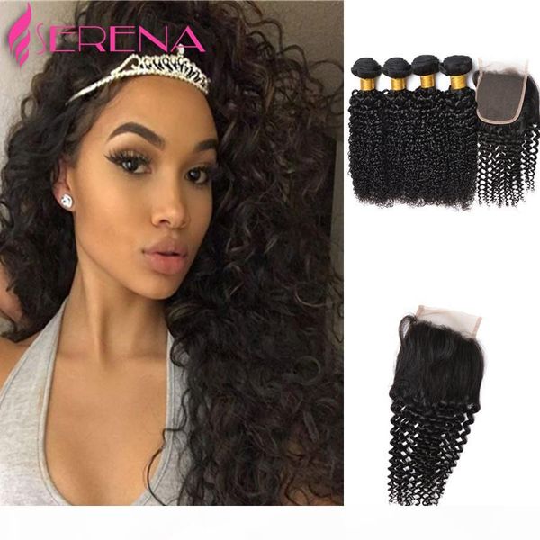 

curly hairs 4pcs lot bundles with lace closures virgin hair human hair weave and closure 5pcs lot brazillian hair with closure, Black;brown