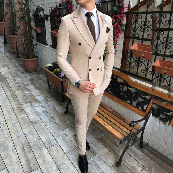 

men's suits & blazers beige suit 2 pieces double-breasted notch lapel flat slim fit casual tuxedos for wedding(blazer+pants) ujq5, White;black
