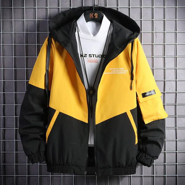 

men's jackets streetwear spring bomber jacket men 2021 hooded ribbons mens male casual hip hop coat, Black;brown