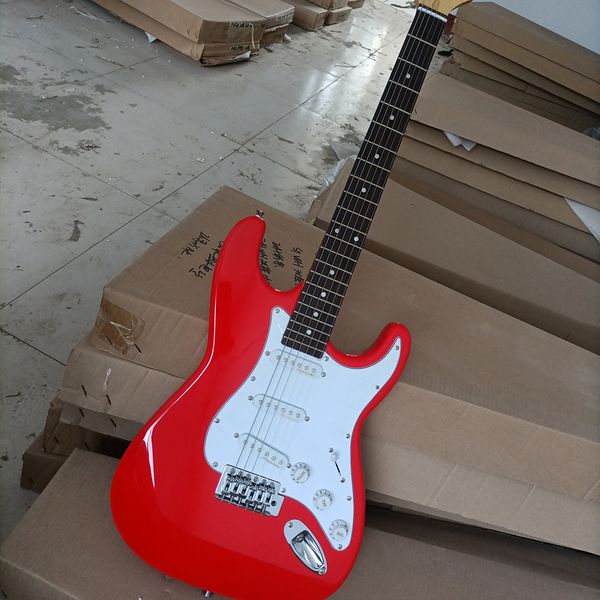 

6 strings red electric guitar with white pickguard,rosewood fretboard