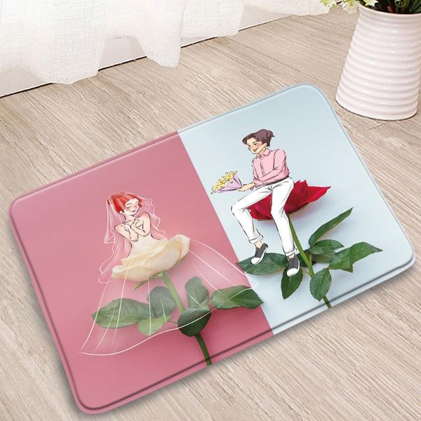 

bath mats non-slip bathroom mat wedding couple red and white rose cute cartoons character fallen leaves marriage room decoration carpets