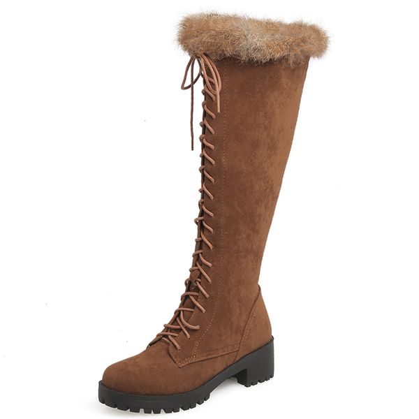 

real hair in a western cross-lace leather boots tpr flat rabbit skin casual boots, low heels, warm women's shoes aqjn, Black