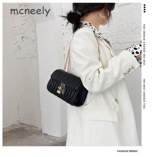 

women's chain and bag shoulder new bag small sweet square solid pleated fashion women's color single slant fresh cehih