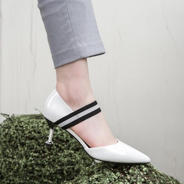 

brand new mary jane shoes women patent leather pumps high heels pointed toe elegant summer shoes female high quanlity, Black