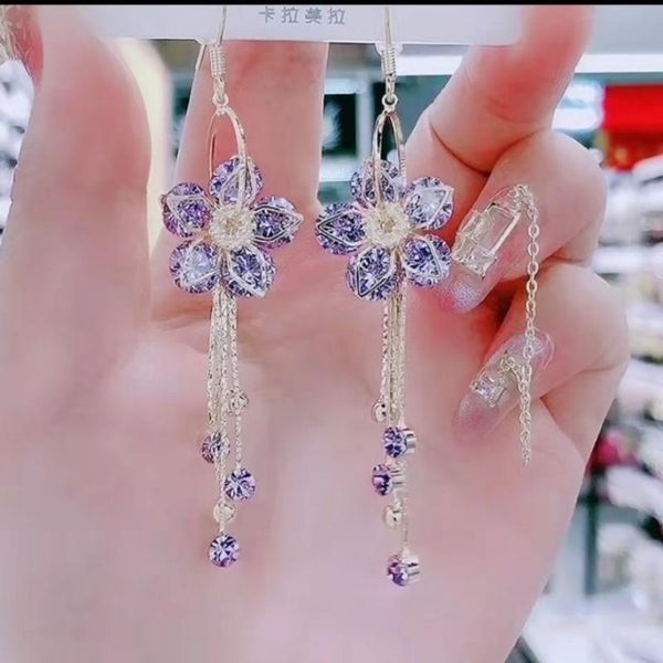 

dangle & chandelier earring wholesale atmosphere web celebrity tidal purple lotus flower earrings long tassel super fairy temperament, Silver