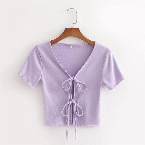 

women's t-shirt temperament lace-up hollow out before the bosom cardigan t-shirts of cultivate one's morality show thin summer gar, White