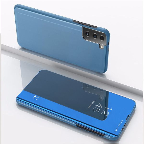 Plating Mirror Janela Vista Flip Stan Casos para Samsung Galaxy S21 S20 Fe Note 20 Ultra S10 Plus Note10 A72 A52 5G A02S