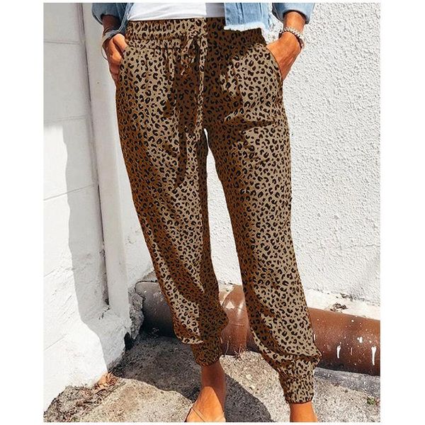 

women's pants & capris 2021 autumn high waist print leopard sweatpants streetwear women pocket casual trousers womens clothing y0616a, Black;white