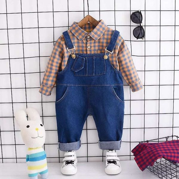 

2020 new children's baby casual printed plaid pants suit, Blue