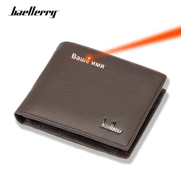 

baellerry classic cow leather wallet men short black genuine leather male wallet genuine men's purse, Red;black