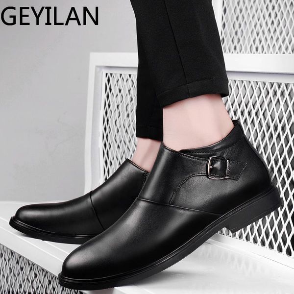 

boots men genuine leather autumn winter ankle footwear lace up shoes outdoor business casual designer o4, Black