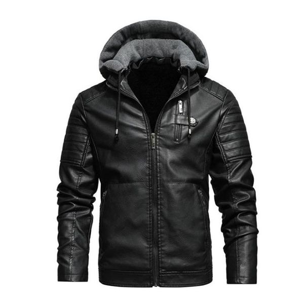 

men's fur & faux autumn and winter pu jacket thickened leather motorcycle windproof men, Black