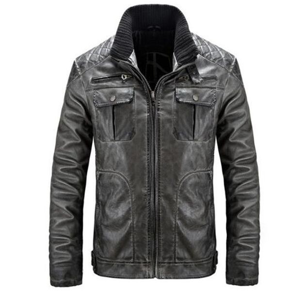 

tang cool 2021 spring fashion retro slim fat male casual pu moto men leather bomber jacket 13z2, Black