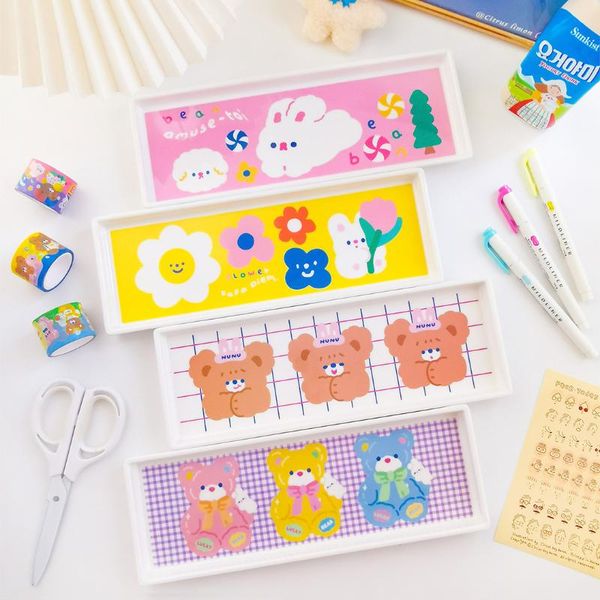 

card holders 11 inch cartoon bear/ rectangle tray plastic waterproof melamine deskcosmetic stationery storage plate, Brown;gray