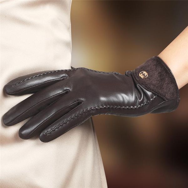 

fingerless gloves 2021 women' genuine leather female 100% lambskin for women wrist fur thin velvet lined l148nq-1, Blue;gray