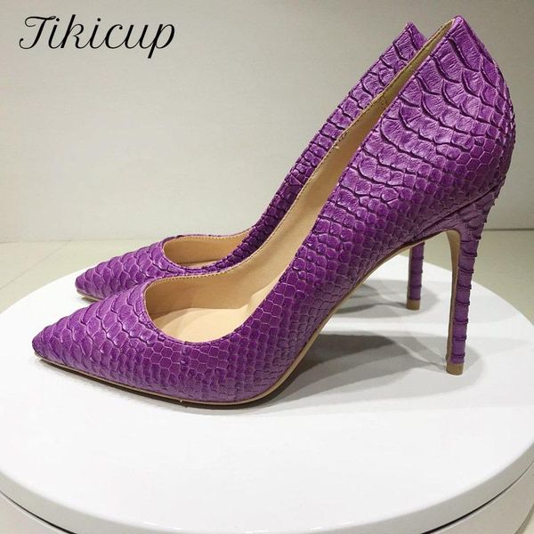 

dress shoes tikicup purple crocodile-effect women patern stiletto high heels shallow cut pointed toe chic pumps lady party, Black
