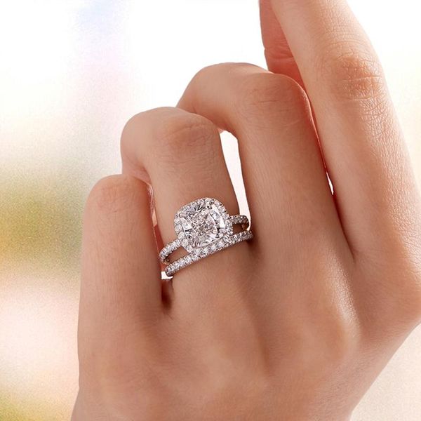 

cluster rings original 925 sterling silver set for women pair stackable fine jewelry bridal sets wedding engagement ring accessory, Golden;silver