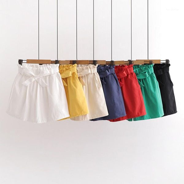 

women's shorts summer high waist women short casual loose wide leg for lady girl bow solid elastic with pocket1, White;black