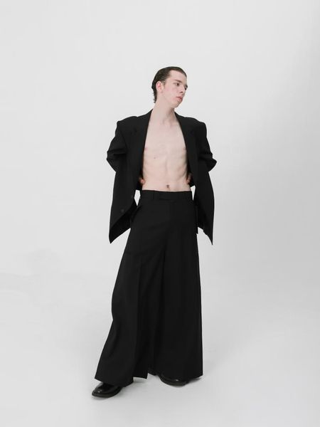 

men's pants 27-46 2021 men women's clothing original niche catwalk personality a-pocket trousers wide leg plus size costumes, Black