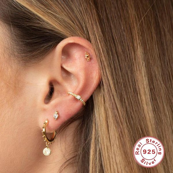 

hoop & huggie gs 925 sterling silver european and american hoops earring for woman girls lover gift fine earrings jewelry pendientes brincos, Golden;silver