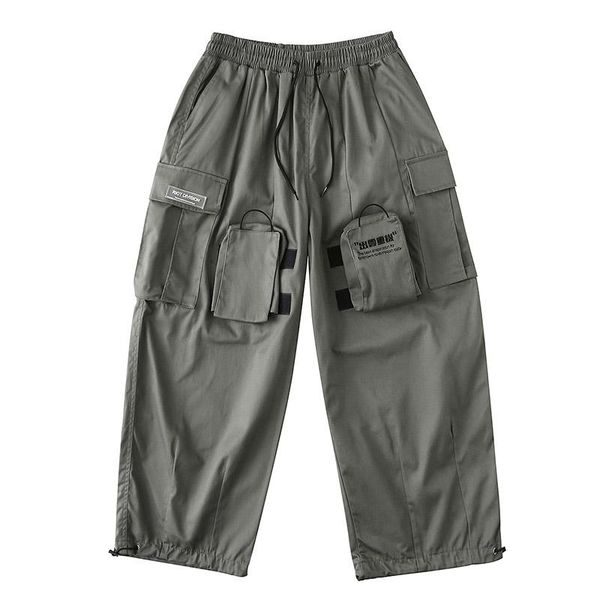 

men's pants techwear hip hop multi-pockets cargo men joggers elastic waist streetwear harem trousers casual oversized male sweatpants, Black