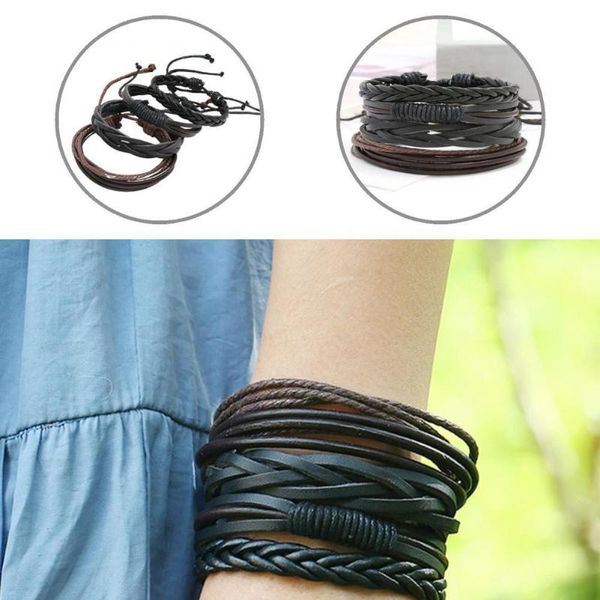 

bangle delicate women men faux leather woven bracelets jewelry accessories, Black