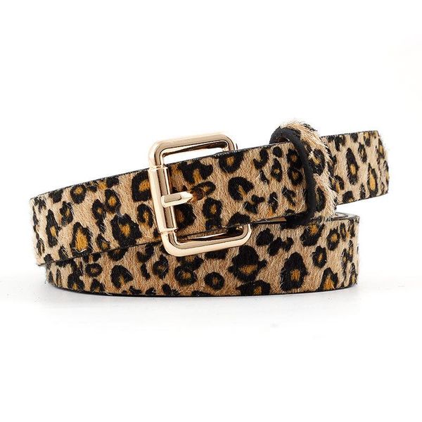 

belts trend leopard decorate leather belt alloy retro pin buckle for women all-match designer jeans dress waistband, Black;brown