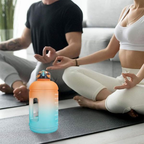 

water bottle 1 gallon/128oz drinking sports with time marker fitness kettle leakproof drinkware 3.8l motivational o1r4