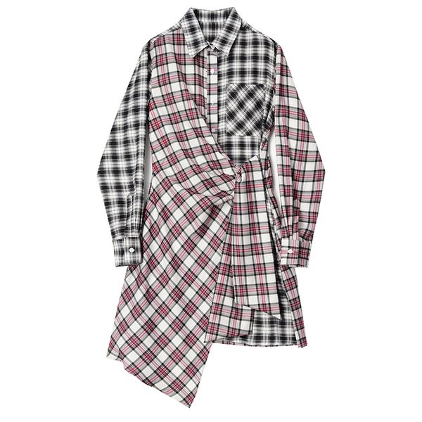 

loose fashion adjustment spring tide fall 2021 black female chess dress asymmetric new long lapel s2d7, Black;gray