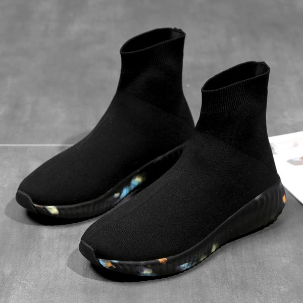 

Fashion Women Sock Shoes Autumn High Top Casual Sneakers Female High Elasticity Flying Woven Slip On Chaussure Femme Large Size, All black