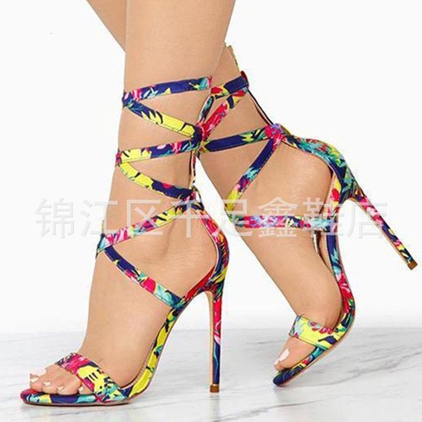 

fashion multicolor thin heel strap high-heeled sandals, Black