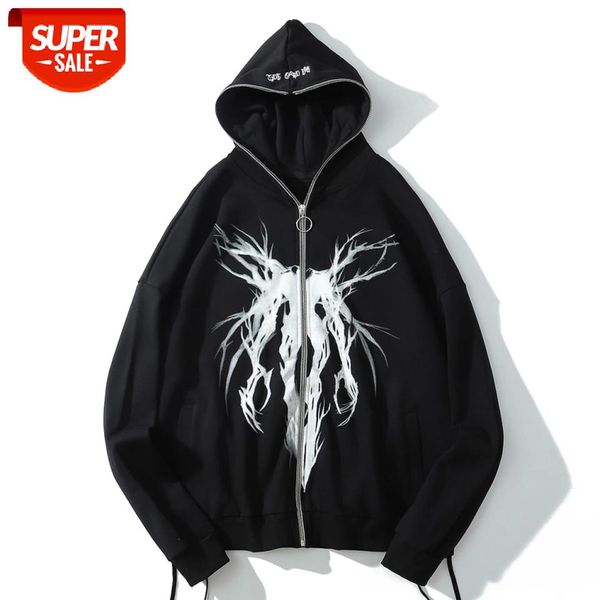 

Zipper Jacket Coat Streetwear Oversized Hoodie Dark Graffiti Hip Hop Harajuku Hoodie 2020 Autumn Fleece Pullover Sweatshirt Men #wF0s, Black