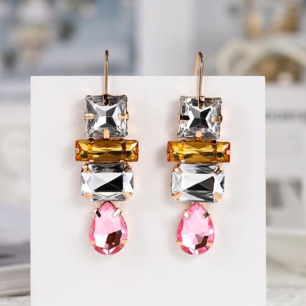 

dangle & chandelier huitan geometric women drop earrings crystal yellow pink stone versatile female daily wear party jewelry gift ship, Silver