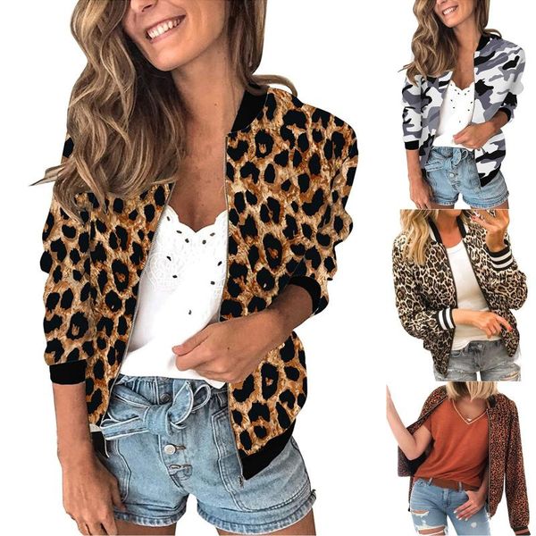

women's jackets plus size 3xl women 2021 summer print basic jacket long sleeve thin clothes female bomber slim zipper baseball, Black;brown