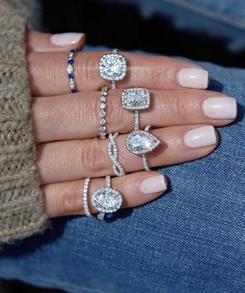 

cluster rings classic engagement wedding finger for women fine jewelry 925 sterling silver simulated diamond platinum gift wholesale, Golden;silver