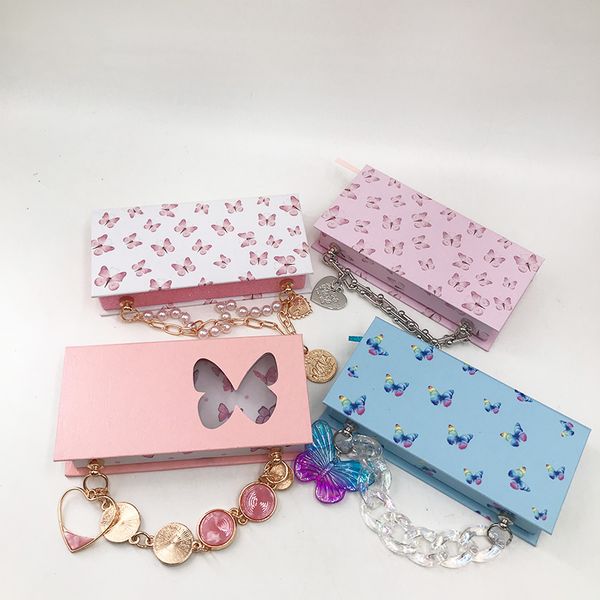 

wholesale butterfly false lash boxes packaging empty rectangle custom package box mink lashes case with chain