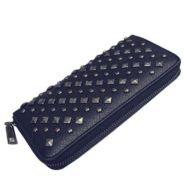

rivets styles women leather wallets south korea trend female long wallet fashion purse feminina carteira dx160z, Red;black