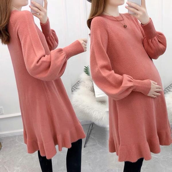 

maternity dresses warm knitted sweater dress elasticity autumn long sleeve clothes for pregnant women fashion pregnancy, White