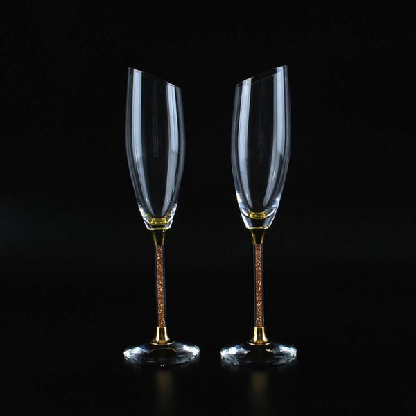 

slanting wedding glass personalize champagne flut gold crystal party glass goblet wedding decoration h1190