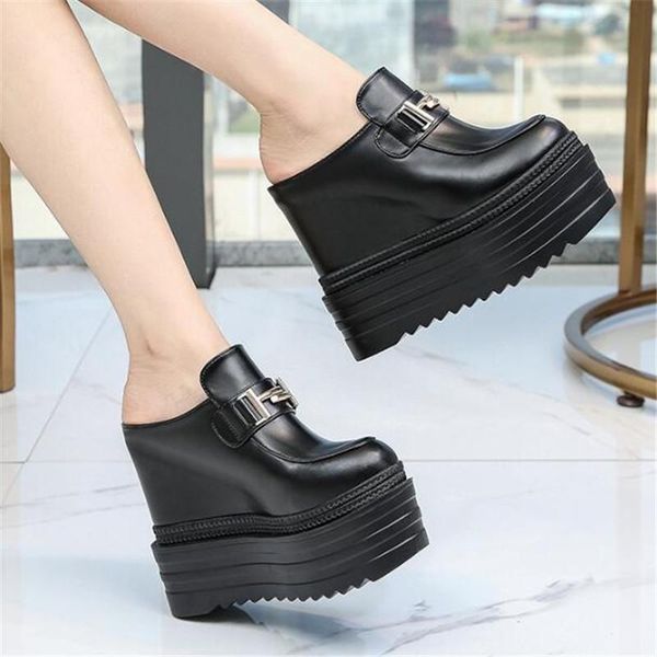 

slippers summer woman platform wedge beach round toe high heels women slipper fashion black white ladies thick sole shoes