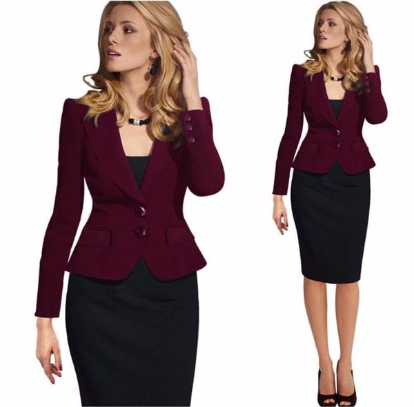 

women's suits & blazers notched blazer office lady coats woman solid long sleeve two buttons working outwear high quality, White;black