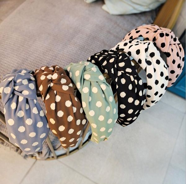 

simple design retro wide round dot print large bowknot headbands fashion knotted headband hair hoop headwear accessories for female women, Silver