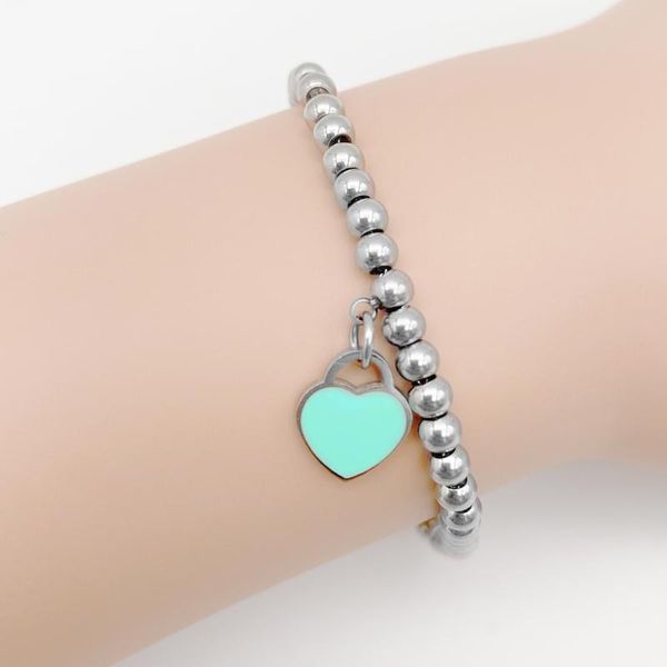 

link, chain fateama bracelet simple silver bead with stoving varnish loving heart female party fashion jewelry gift, Black