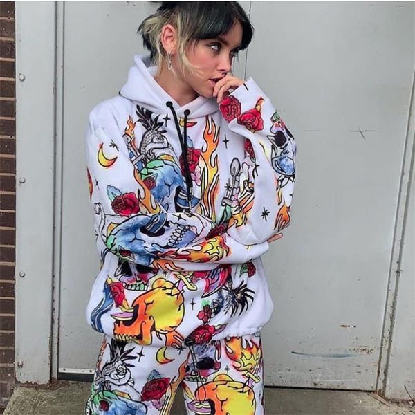 

spring women casual flower pattern loose hoodies sweatshirts hip hop over size streetwear, Black