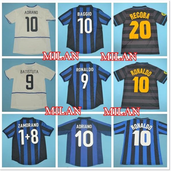 

1990 1997 1998 1999 2008 2009 vinatge milan retro soccer jersey 9 ronaldo 22 milito 10 sneijder 10 baggio zanetti vieri football shirt kits, Black
