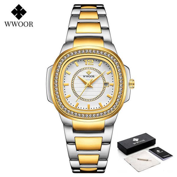 

wwoor original design watch womens fashion square gold clock brand luxury diamond ladies dress wristwatches relogio feminino 210527, Slivery;brown